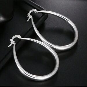 SILVER 925 41 mm Drop Shape Hoop Earrings
